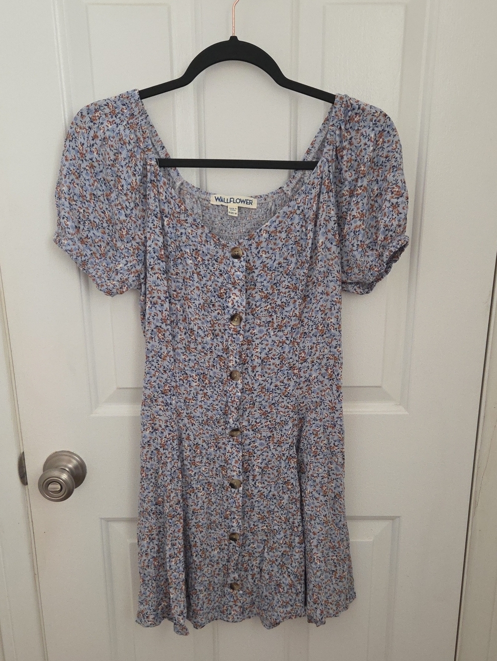 Wallflower Blue Floral Button-Front Women's Dress